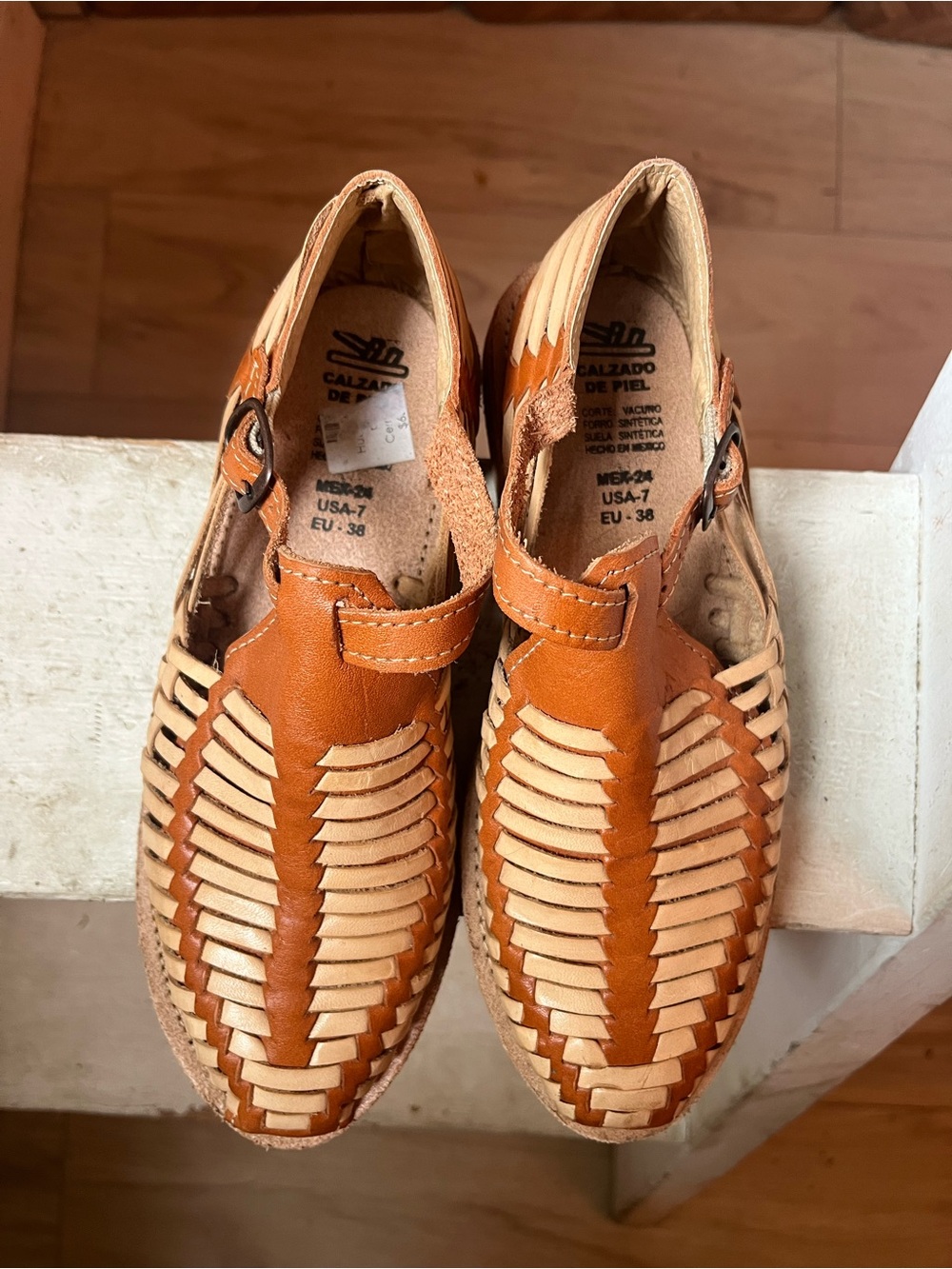Calzado de Piel Huarache Style Woven Leather Sandals - Tan & Cognac - Picture 7 of 7